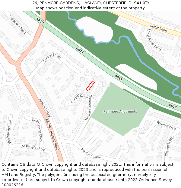 26, PENMORE GARDENS, HASLAND, CHESTERFIELD, S41 0TY: Location map and indicative extent of plot