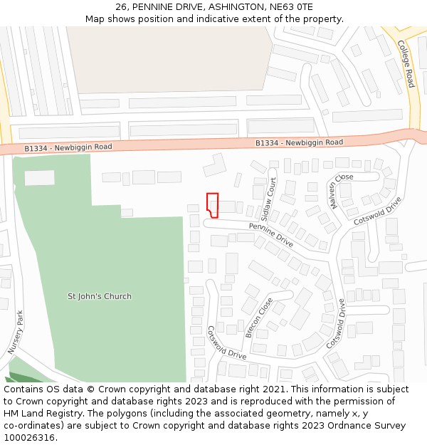 26, PENNINE DRIVE, ASHINGTON, NE63 0TE: Location map and indicative extent of plot