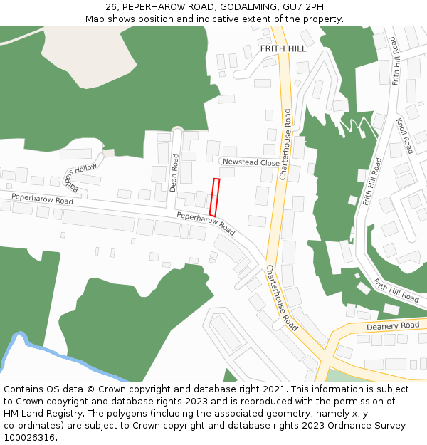 26, PEPERHAROW ROAD, GODALMING, GU7 2PH: Location map and indicative extent of plot