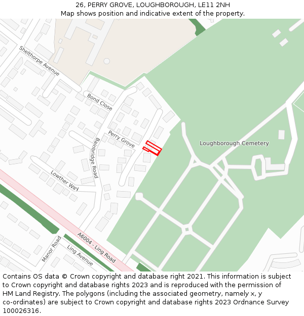 26, PERRY GROVE, LOUGHBOROUGH, LE11 2NH: Location map and indicative extent of plot