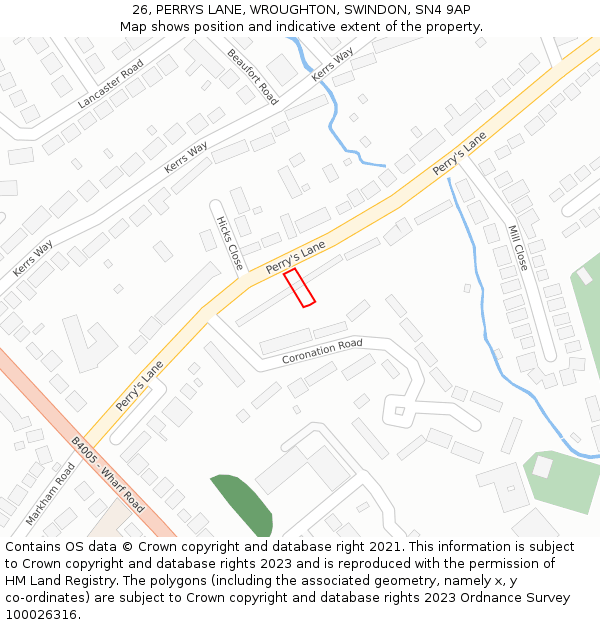 26, PERRYS LANE, WROUGHTON, SWINDON, SN4 9AP: Location map and indicative extent of plot