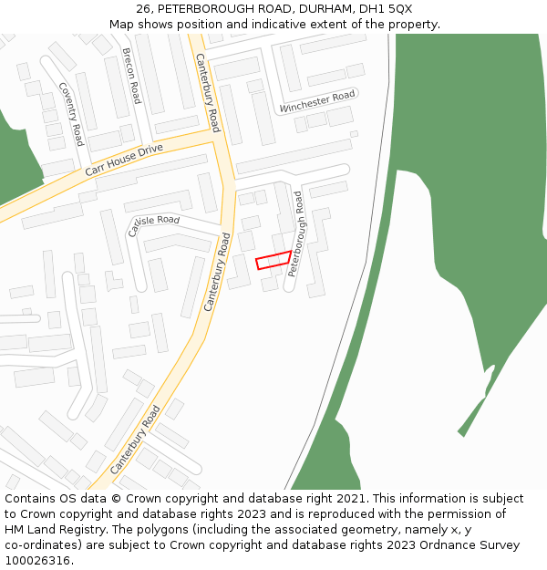 26, PETERBOROUGH ROAD, DURHAM, DH1 5QX: Location map and indicative extent of plot