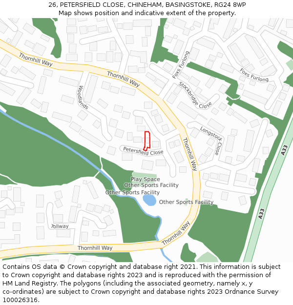 26, PETERSFIELD CLOSE, CHINEHAM, BASINGSTOKE, RG24 8WP: Location map and indicative extent of plot