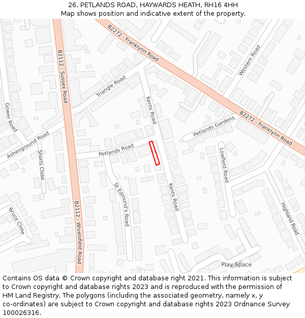 26, PETLANDS ROAD, HAYWARDS HEATH, RH16 4HH: Location map and indicative extent of plot