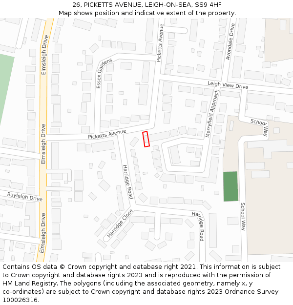 26, PICKETTS AVENUE, LEIGH-ON-SEA, SS9 4HF: Location map and indicative extent of plot