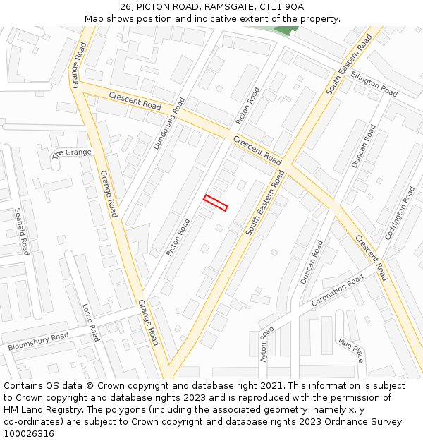 26, PICTON ROAD, RAMSGATE, CT11 9QA: Location map and indicative extent of plot