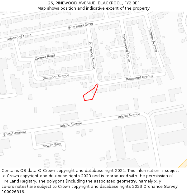 26, PINEWOOD AVENUE, BLACKPOOL, FY2 0EF: Location map and indicative extent of plot