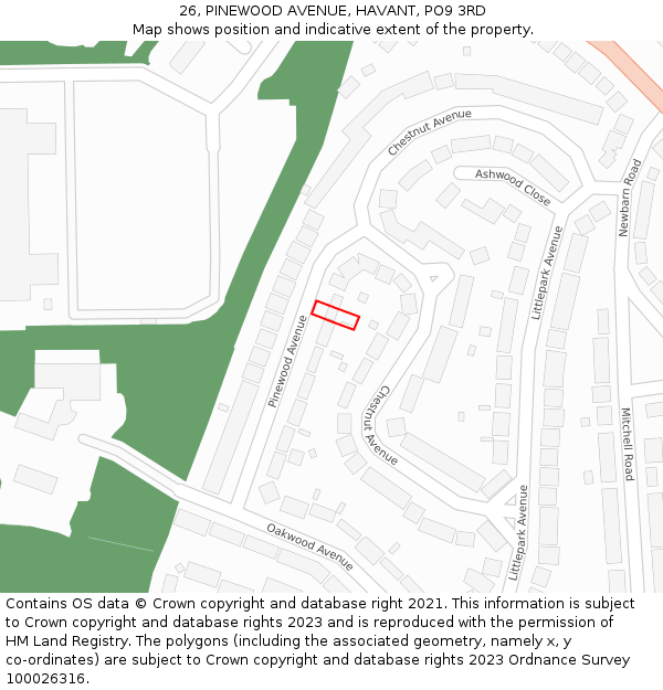 26, PINEWOOD AVENUE, HAVANT, PO9 3RD: Location map and indicative extent of plot