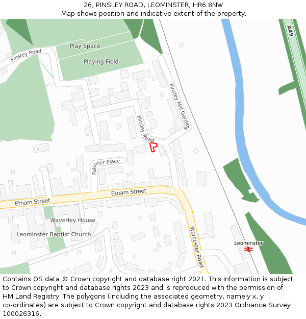 26, PINSLEY ROAD, LEOMINSTER, HR6 8NW: Location map and indicative extent of plot