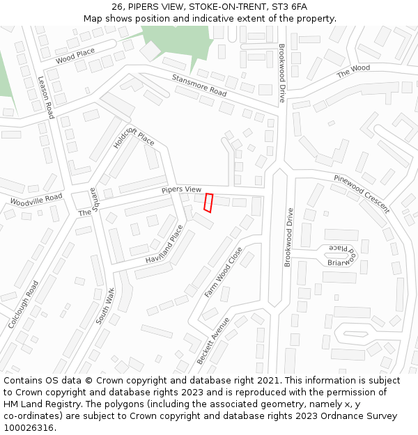 26, PIPERS VIEW, STOKE-ON-TRENT, ST3 6FA: Location map and indicative extent of plot