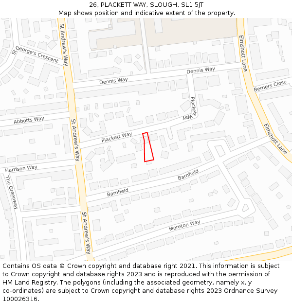 26, PLACKETT WAY, SLOUGH, SL1 5JT: Location map and indicative extent of plot