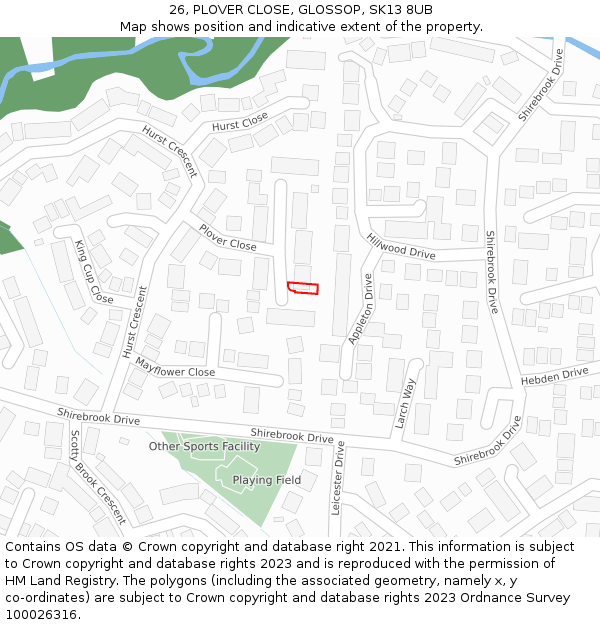 26, PLOVER CLOSE, GLOSSOP, SK13 8UB: Location map and indicative extent of plot