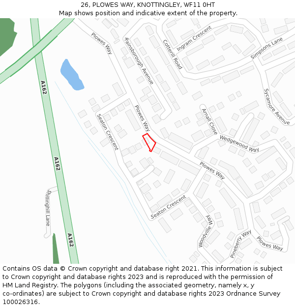 26, PLOWES WAY, KNOTTINGLEY, WF11 0HT: Location map and indicative extent of plot