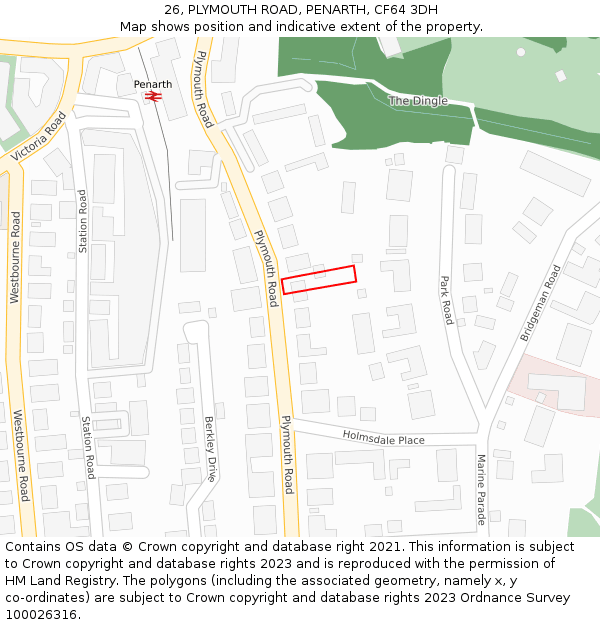 26, PLYMOUTH ROAD, PENARTH, CF64 3DH: Location map and indicative extent of plot