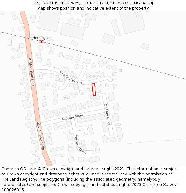 26, POCKLINGTON WAY, HECKINGTON, SLEAFORD, NG34 9UJ: Location map and indicative extent of plot