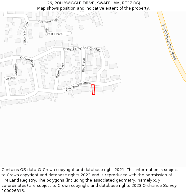 26, POLLYWIGGLE DRIVE, SWAFFHAM, PE37 8GJ: Location map and indicative extent of plot