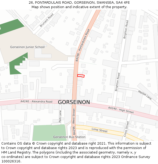 26, PONTARDULAIS ROAD, GORSEINON, SWANSEA, SA4 4FE: Location map and indicative extent of plot