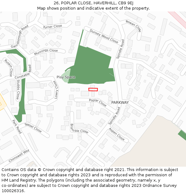 26, POPLAR CLOSE, HAVERHILL, CB9 9EJ: Location map and indicative extent of plot