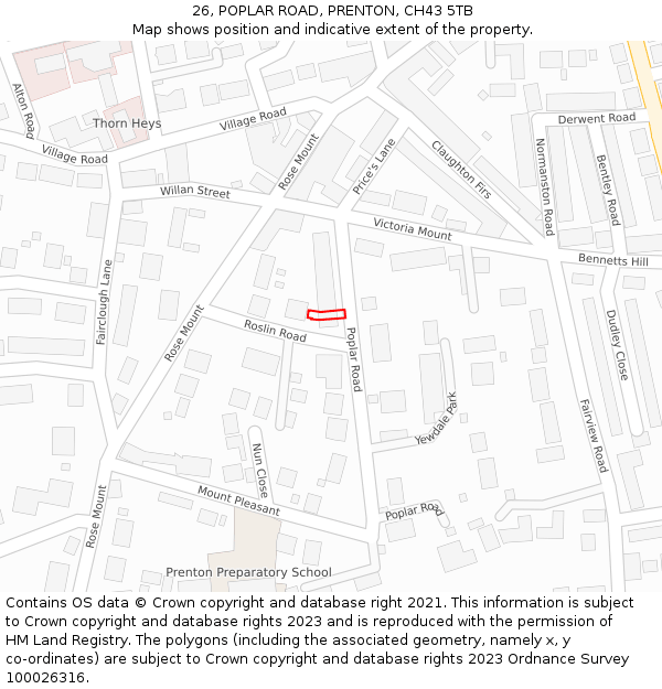 26, POPLAR ROAD, PRENTON, CH43 5TB: Location map and indicative extent of plot