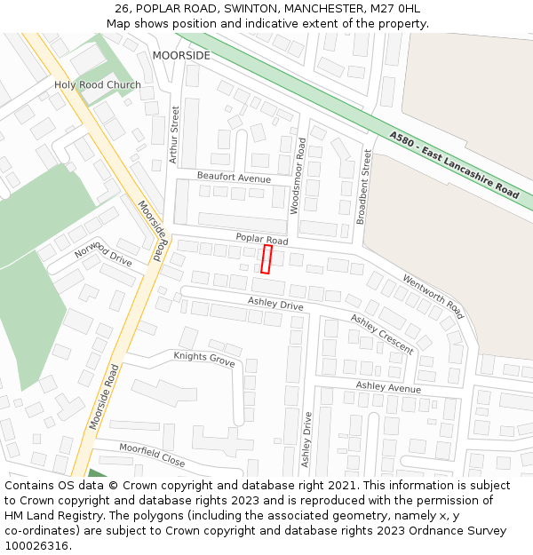 26, POPLAR ROAD, SWINTON, MANCHESTER, M27 0HL: Location map and indicative extent of plot