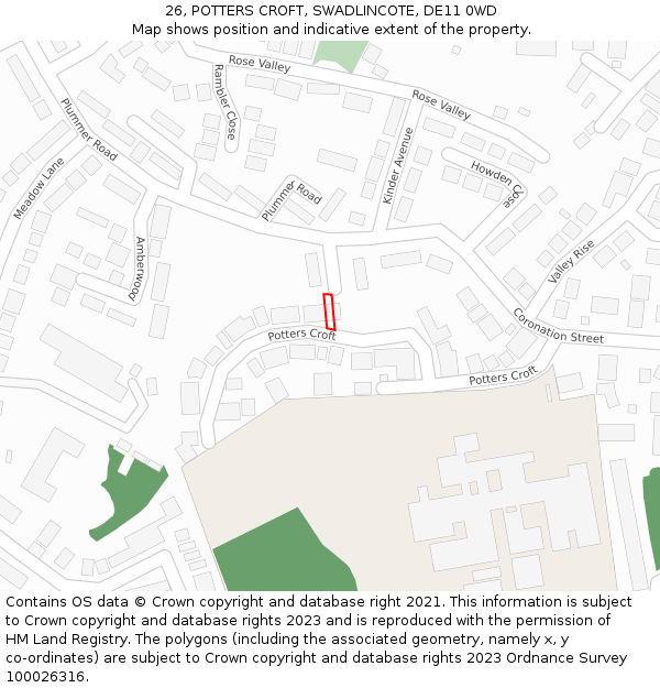 26, POTTERS CROFT, SWADLINCOTE, DE11 0WD: Location map and indicative extent of plot