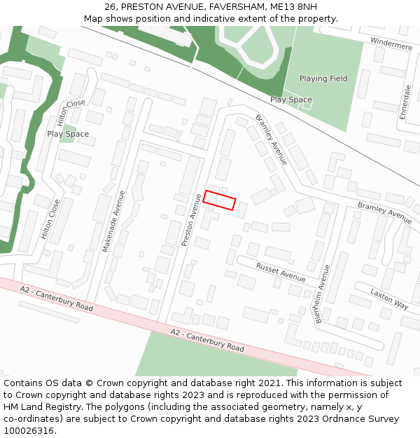 26, PRESTON AVENUE, FAVERSHAM, ME13 8NH: Location map and indicative extent of plot