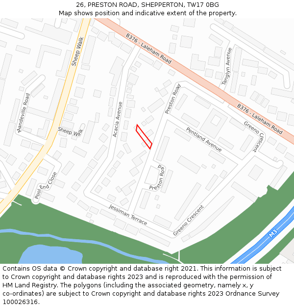 26, PRESTON ROAD, SHEPPERTON, TW17 0BG: Location map and indicative extent of plot