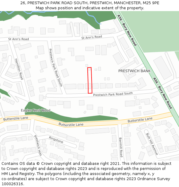 26, PRESTWICH PARK ROAD SOUTH, PRESTWICH, MANCHESTER, M25 9PE: Location map and indicative extent of plot