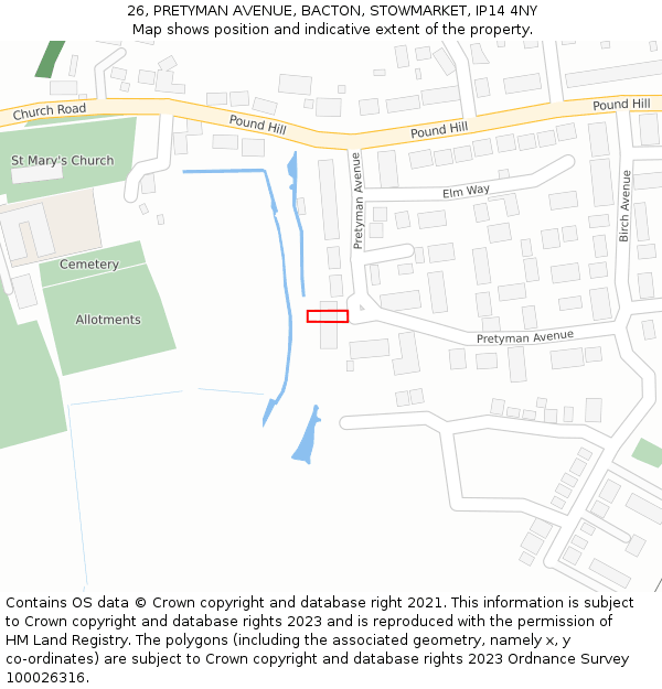 26, PRETYMAN AVENUE, BACTON, STOWMARKET, IP14 4NY: Location map and indicative extent of plot