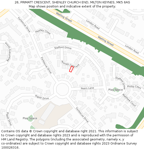 26, PRIMATT CRESCENT, SHENLEY CHURCH END, MILTON KEYNES, MK5 6AS: Location map and indicative extent of plot