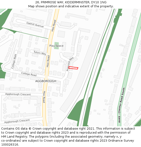 26, PRIMROSE WAY, KIDDERMINSTER, DY10 1NG: Location map and indicative extent of plot