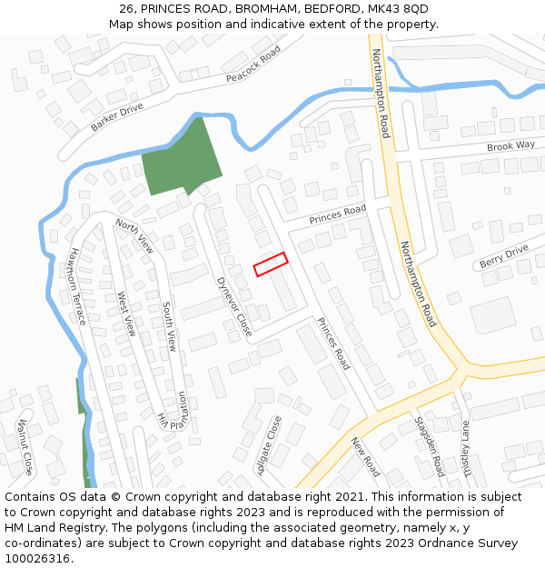 26, PRINCES ROAD, BROMHAM, BEDFORD, MK43 8QD: Location map and indicative extent of plot