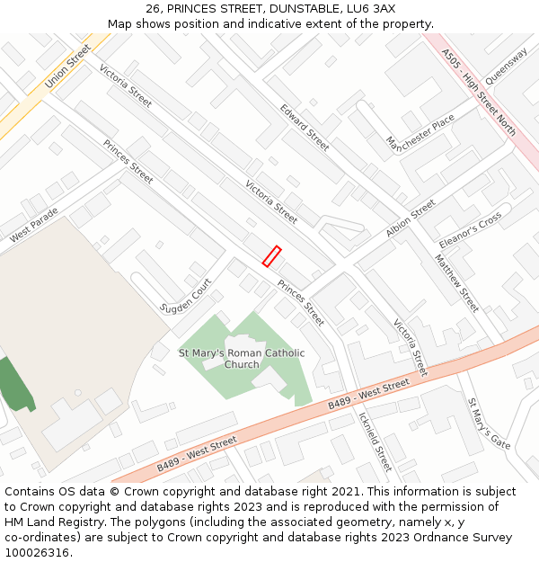 26, PRINCES STREET, DUNSTABLE, LU6 3AX: Location map and indicative extent of plot