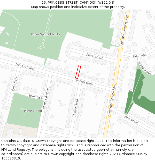 26, PRINCESS STREET, CANNOCK, WS11 5JS: Location map and indicative extent of plot