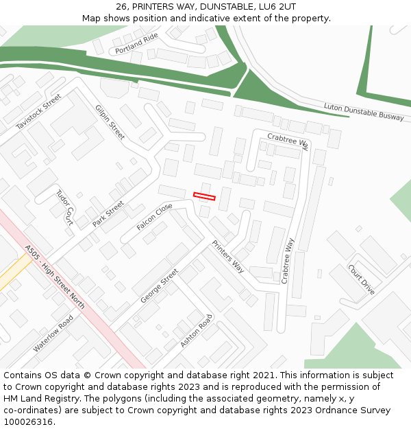26, PRINTERS WAY, DUNSTABLE, LU6 2UT: Location map and indicative extent of plot