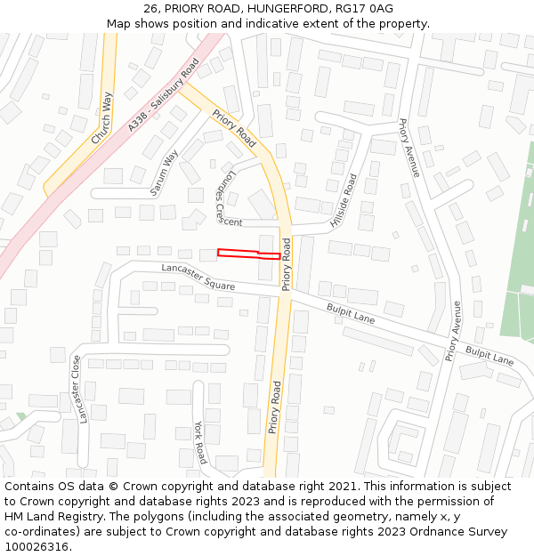 26, PRIORY ROAD, HUNGERFORD, RG17 0AG: Location map and indicative extent of plot