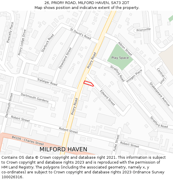 26, PRIORY ROAD, MILFORD HAVEN, SA73 2DT: Location map and indicative extent of plot