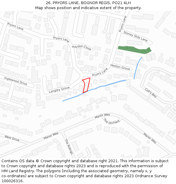 26, PRYORS LANE, BOGNOR REGIS, PO21 4LH: Location map and indicative extent of plot