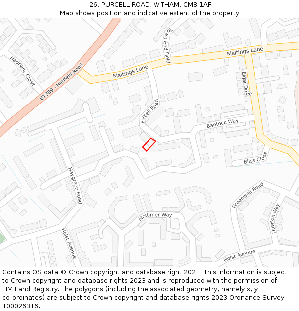 26, PURCELL ROAD, WITHAM, CM8 1AF: Location map and indicative extent of plot