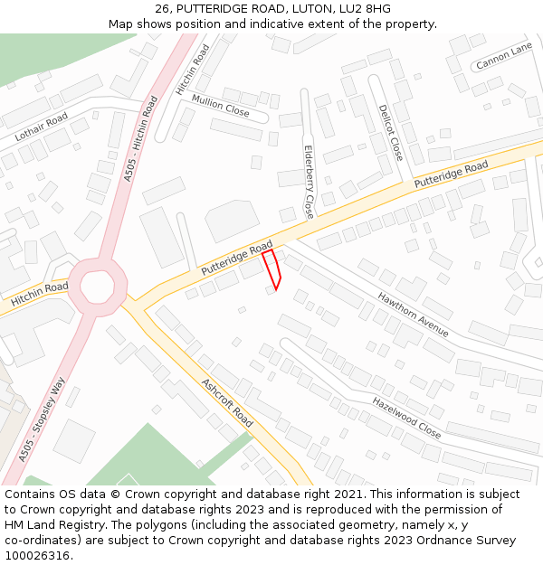 26, PUTTERIDGE ROAD, LUTON, LU2 8HG: Location map and indicative extent of plot