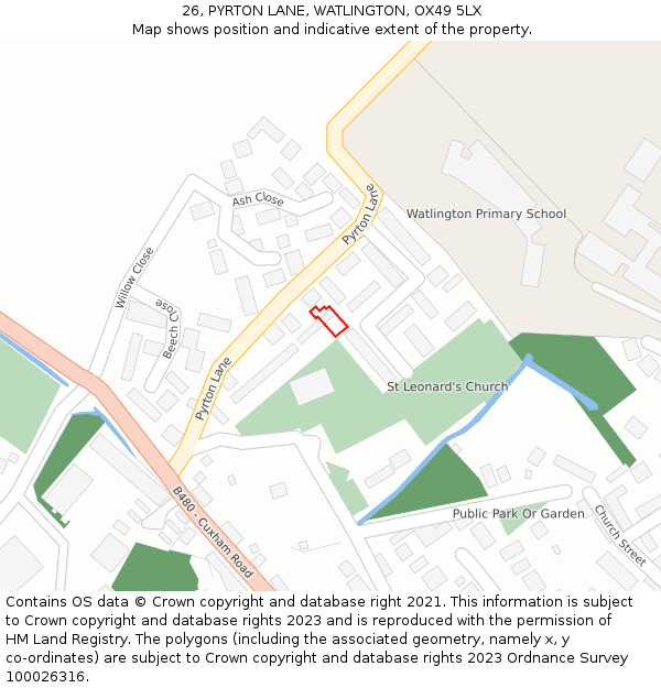 26, PYRTON LANE, WATLINGTON, OX49 5LX: Location map and indicative extent of plot