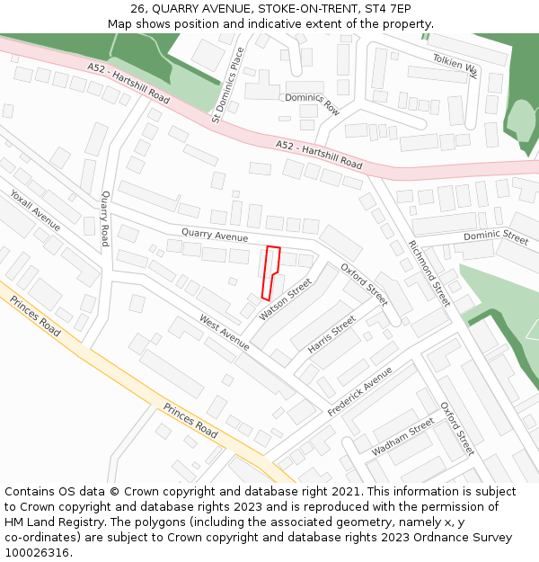 26, QUARRY AVENUE, STOKE-ON-TRENT, ST4 7EP: Location map and indicative extent of plot