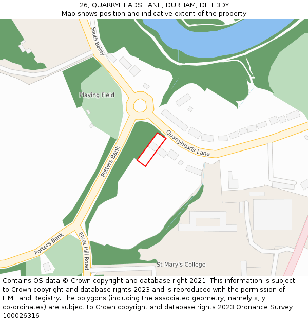 26, QUARRYHEADS LANE, DURHAM, DH1 3DY: Location map and indicative extent of plot