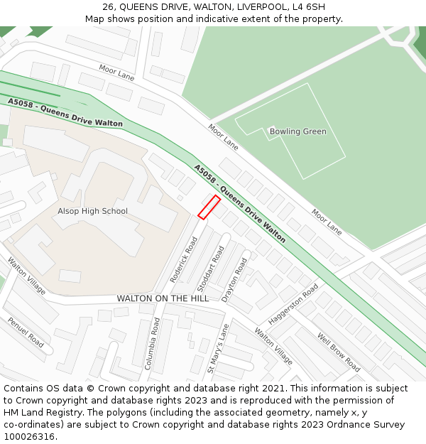 26, QUEENS DRIVE, WALTON, LIVERPOOL, L4 6SH: Location map and indicative extent of plot