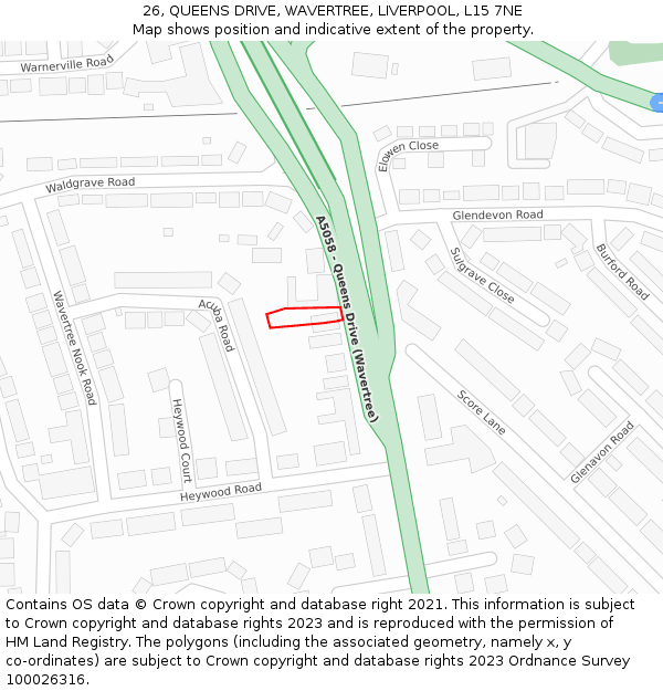 26, QUEENS DRIVE, WAVERTREE, LIVERPOOL, L15 7NE: Location map and indicative extent of plot