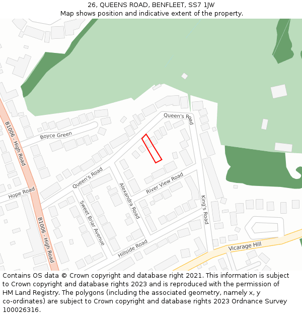 26, QUEENS ROAD, BENFLEET, SS7 1JW: Location map and indicative extent of plot