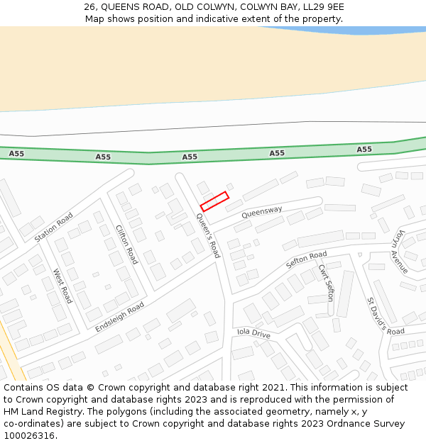 26, QUEENS ROAD, OLD COLWYN, COLWYN BAY, LL29 9EE: Location map and indicative extent of plot