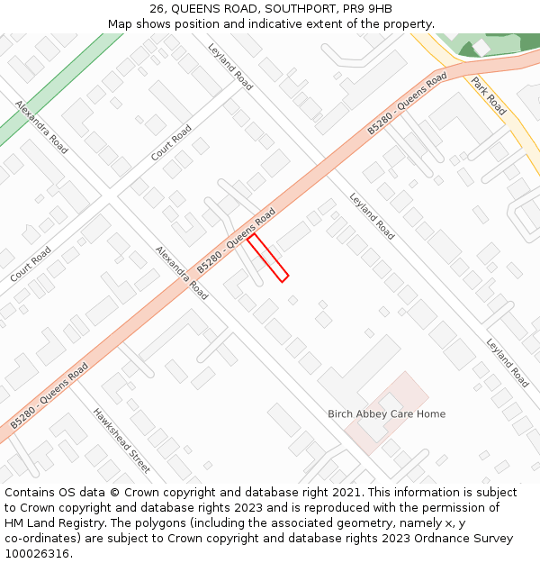 26, QUEENS ROAD, SOUTHPORT, PR9 9HB: Location map and indicative extent of plot