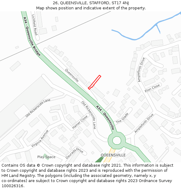 26, QUEENSVILLE, STAFFORD, ST17 4NJ: Location map and indicative extent of plot