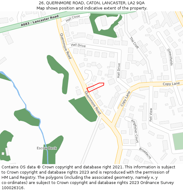 26, QUERNMORE ROAD, CATON, LANCASTER, LA2 9QA: Location map and indicative extent of plot